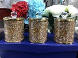 Here's a gold bath canister with modern style. Tea Coffee Sugar Canister Set Gold Storage Jar With Crystals Elements Ebay