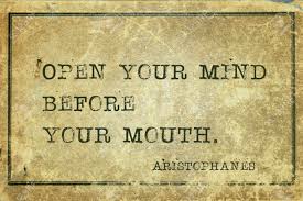 Open Your Mind Before Your Mouth Famous Ancient Greek Comic Playwright Aristophanes Quote Printed On Grunge Vintage Cardboard Stock Photo Picture And Royalty Free Image Image 76113109