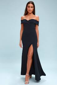 Song Of Love Navy Blue Off The Shoulder Maxi Dress Dresses Cute Prom Dresses Womens Formal Gowns