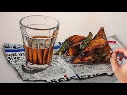 Artists are not made, they are born, their talent does not die but it remains till eternity. Garam Chai Aur Samose Realistic Pencil Drawing Indian Food Realistic Drawing Pencil Sketching Youtube