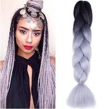 Black And Gray Ombre Braiding Hair 4 36 Ombre Black Silver Synthetic Kanekalon Jumbo Braiding Hair Extension Natural Hair Styles For Black Women Synthetic Hair Extensions Jumbo Braiding Hair