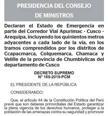 Sin embargo, la extensión del estado de catástrofe ha encontrado detractores en el congreso, especialmente desde la udi. Gobierno Declara El Estado De Emergencia En El Corredor Vial Apurimac Cusco Arequipa Noticias Agencia Peruana De Noticias Andina