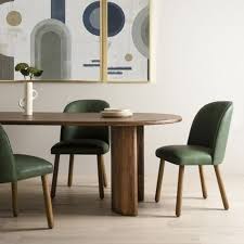 Aubree Modern Green Leather Dining Chair Oval Table Dining Leather Dining Chairs Dining Table
