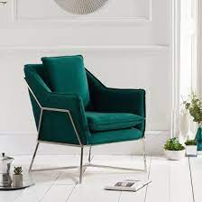 Larne Velvet Accent Lounge Chair In Green With Chrome Frame In 2021 Green Velvet Armchair Blue Accent Chairs Accent Chairs