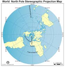 Arctic world map old map circle north pole map. World North Pole Stereographic Projection Map