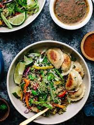 Quinoa Rainbow Veggie Dumpling Bowls Recipe Recipes Nourishing Foods Vegetable Dumplings