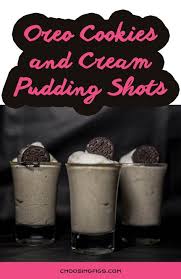Birthday Cake Pudding Shots With Vodka Oreo Cookies And Cream Pudding Shots Recipe Drinks In 2019 Pudding Shots Cookies Cream Chocolate Pudding Shots