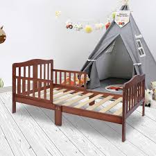 Overstock.com has been visited by 1m+ users in the past month Buy Joymor Toddler Bed Kids Wooden Bed Frame W Safety Guardrail For Children Bedroom Furniture For Boys Girls Brown Online In Hong Kong B0957rc8jf