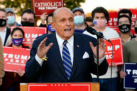 Rudy giuliani is suspended from practicing law in new york state following disciplinary proceedings over his misleading statements to courts and the public following the 2020 us presidential election. Conspiracies Cigars And Ink Stained Palms Giuliani S Bizarre Video