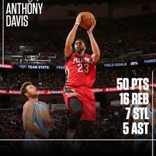 Anthony Davis: the first player EVER to post at least 45 points, 15  rebounds, 5 assists and 5 steals in a game since steals were recorded in  1973-74. (via Elias Sports Bureau).