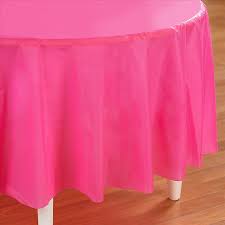 Mkwey table cover round plastic, table cloth for kitchen table, tablecloth vinyl flannel backed round, for kitchen dining table top decoration, parties, holiday dinner. Hot Pink Plastic Table Cover Round