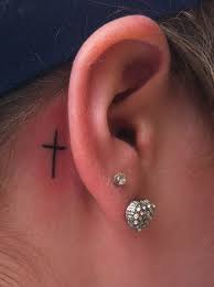 Small cross behind ear tattoo. Pin On Tattoos