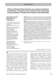 Pdf Effects Of Passion Flower Extract As An Add On Treatment To Sertraline On Reaction Time In Patients With Generalized Anxiety Disorder A Double Blind Placebo Controlled Study