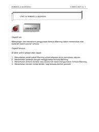 Fizikal keratan rentas sungai.boleh dibentangkan dalam bentuk geraf, jadual atau 98. Unit16 Formula Manning