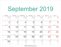 Past bank holidays in england and wales 2019. September 2019 Calendar With Holidays Printable Year Calendar