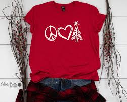 Peace Love Christmas Shirt for Women, Christmas Tree Shirt, Christmas Tee,  Merry Christmas Shirt, Christmas T Shirt, Christmas Short Sleeve