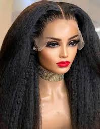 Wig Kinky Straight Natural Black Human Hair 13x4 Lace Front Wig 200% Full  &22 In Hair