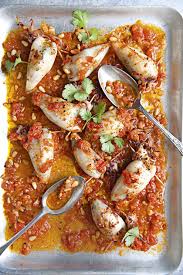 Stuffed Squid With Tomato Sauce And Pine Nuts Squid Recipes Shellfish Recipes Calamari Recipes