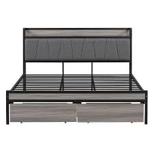 Queen Size Metal Platform Bed Frame with 2 drawers