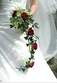 Contemporary Modern Cascade Bridal Bouquet Comprised Of Red Roses White Calla Lilies Green Chry Lilac Wedding Bouquet Flowers Bouquet Orchid Bouquet Wedding