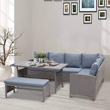 3.8 out of 5 stars with 22 ratings. Outsunny 4 Piece Modern Outdoor Rattan Wicker Furniture Set With Dining Table Bench Sofa For Patio Backyard Grey Overstock 31012390
