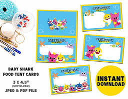 2nd Birthday Baby Shark Rectangle Cake Baby Shark Tent Cards Baby Shark Food Tent Baby Shark Party Baby Shark Printables Underwater Creatures Sea Baby Shark Shark Birthday Party Shark Birthday