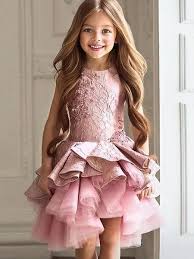 Pink Lace Tulle High Low Ruffles Cute Flower Girl Dresses Fgs051 Cute Flower Girl Dresses Princess Flower Girl Dresses Little Girl Pageant Dresses