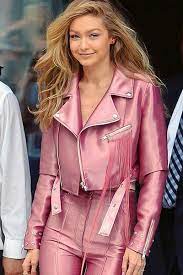 Gigi Hadid Pink Leather Jacket Pretty Celebrity Gigi Hadid Gigi Hadid Street Style Gigi Hadid Outfits