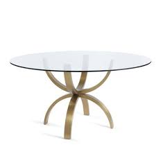 Modern Dining Table With Round Glass Top Brass Base In 2020 Glass Kitchen Tables Glass Round Dining Table Dining Table