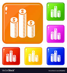 Coin Money Chart Icons Set Color