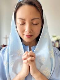 “Mother of the Church" Embroidered Cotton Wrap Veil (Sky Blue