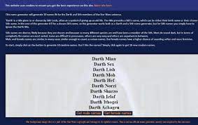 Check spelling or type a new query. Random Name Generator Has An Interesting Darth Name Sw5e