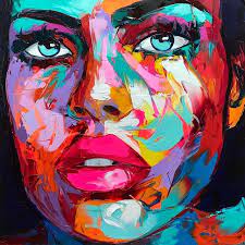 Francoise Nielly Valentina 21st Century Contemporary Figurative Oil Painting Portrait Pop Face Oil Painting Abstract Portrait Painting Portrait Painting