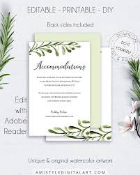 Accommodation Pdf Wedding Insert With Simple But Beautiful Watercolor Greenery Desig Wedding Enclosure Cards Wedding Invitation Enclosure Cards Card Templates