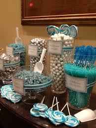 Aqua And Silver Candy Table Baby Shower Candy Table Baby Shower Treats Elephant Baby Shower Boy