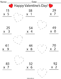 valentine s day multiplication practice 2 digit by 1 digit math worksheet twisty noodle
