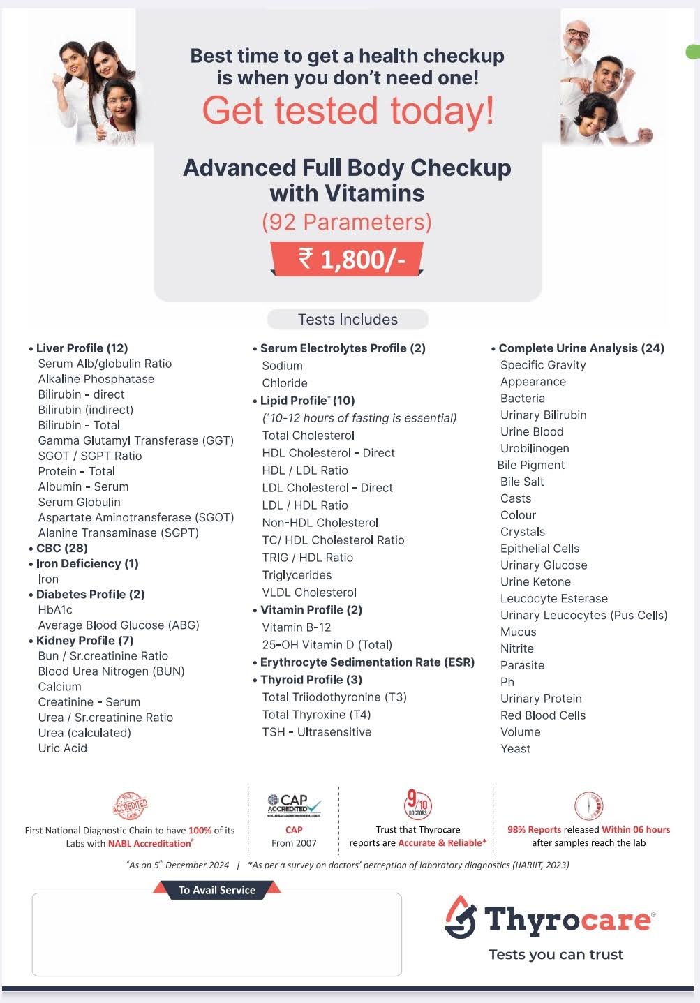 Advanced Full Body Checkup with Vitamins (92 Parameters)
