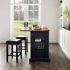 Kitchen island with drop leaf breakfast bar. Amazon Com Crosley Furniture Drop Leaf Kitchen Island Breakfast Bar With 24 Inch Upholstered Saddle Stools Black Kitchen Islands Carts
