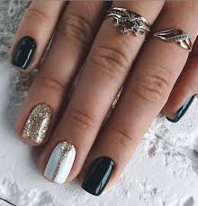 Almond Black Acrylic Nail Designs 33 Natural Acrylic Black Almond Square Nail Designs For Short Nails Square Nail Designs Gold Acrylic Nails White Nails With Gold
