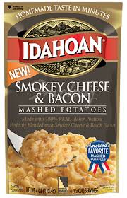 Calorie and nutrition information for popular products from idahoan foods Smokey Cheese Bacon Mashed Potatoes Idahoan Mashed Potatoes Idahoan Foods Llc