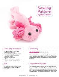 Axolotl Stuffed Animal Sewing Pattern Pdf Digital Download Etsy Animal Sewing Patterns Stuffed Toys Patterns Sewing Stuffed Animals