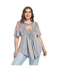 Plus Size Keyhole Neck Cold Shoulder T Shirt Gray 3a67269933 Size Xl Plus Size Women Clothes For Women Clothes