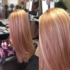 Blonde color rode highlights blonde hair red lowlights blonde chunks darker blonde. Full Foil A Rose Gold Appearance Heavy On The Gold A Dash Of Red And Light Blonde Intermixed Spring Hair Color Blonde Hair Color Spring Hair Color Blonde