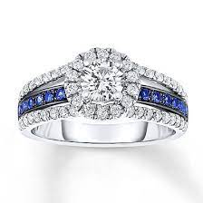 Sapphire Engagement Ring 1 Ct Tw Diamonds 14k White Gold Engagement Rings Sapphire Thin Blue Line Ring Engagement Rings