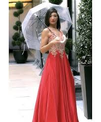 Bleu clair demi manche en mélangé de coton robes. Longue Robe De Soiree Rouge Au Buste Perlee Edition Limitee