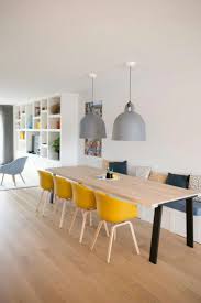 Colored Chairs With Beautiful Large Lamps Above The Dining Table Yellowchairs Yellow Kitchen Decor Yellow Living Room Yellow Dining Room