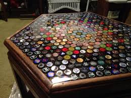 Bottle Cap In Clear Epoxy Resin Hexagonal End Table Bottle Cap Projects Bottle Cap Art Clear Epoxy Resin