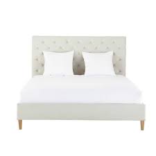 Lit En Lin Capitonne Avec Sommier A Lattes 140x190 Bett Ideen Bett Mit Lattenrost Bett