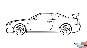 How to draw a NISSAN SKYLINE GT-R R34 step by step - YouTube