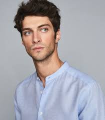 REISS Casey Cotton Linen Grandad Collar Shirt